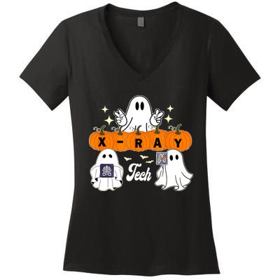 Funny Xray Tech Boo Crew Halloween Radiology Ghost Women's V-Neck T-Shirt