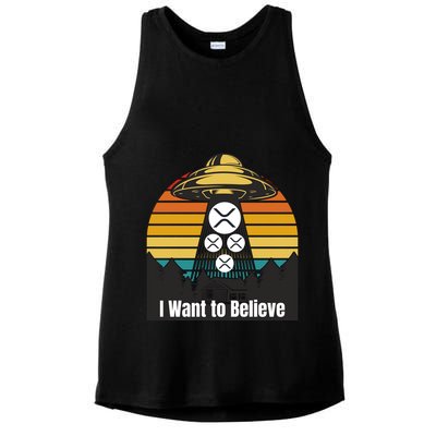 Funny XRP UFO Encounter Retro Sunset Ripple Cryptocurrency Funny Ripple XRP Ladies PosiCharge Tri-Blend Wicking Tank
