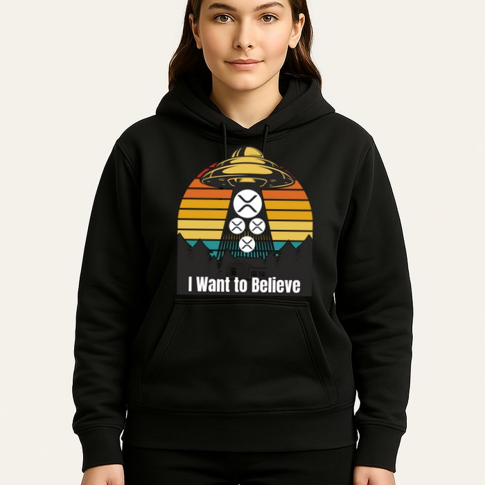 Funny XRP UFO Encounter Retro Sunset Ripple Cryptocurrency Funny Ripple XRP Hoodie