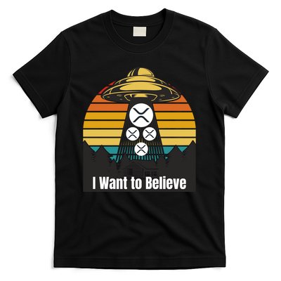 Funny XRP UFO Encounter Retro Sunset Ripple Cryptocurrency Funny Ripple XRP T-Shirt