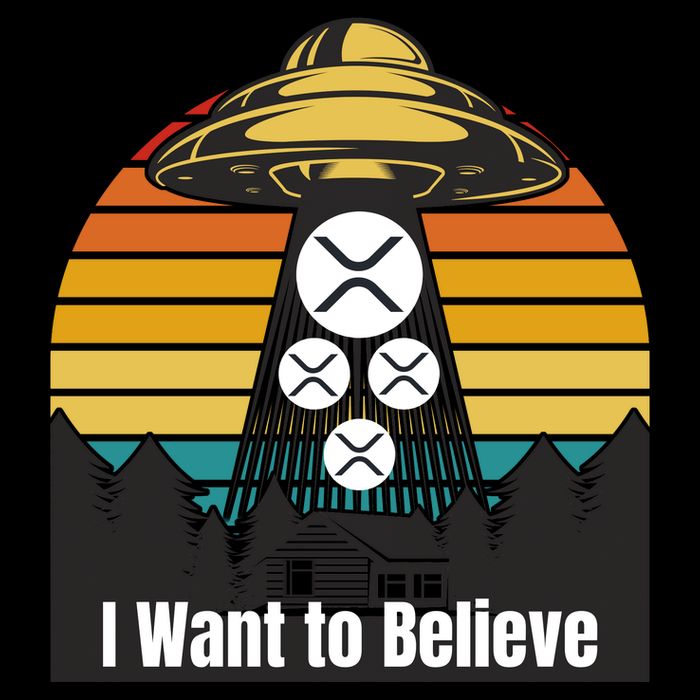 Funny XRP UFO Encounter Retro Sunset Ripple Cryptocurrency Funny Ripple XRP T-Shirt