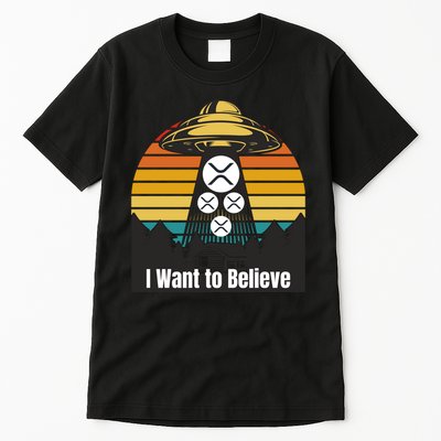 Funny XRP UFO Encounter Retro Sunset Ripple Cryptocurrency Funny Ripple XRP Tall T-Shirt