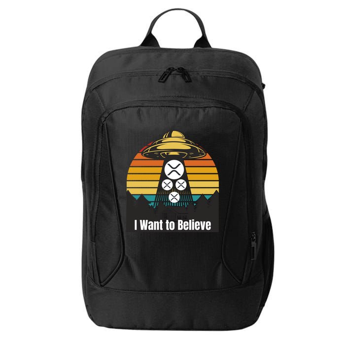 Funny XRP UFO Encounter Retro Sunset Ripple Cryptocurrency Funny Ripple XRP City Backpack