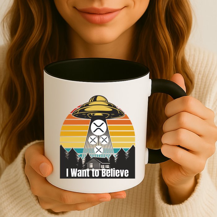 Funny XRP UFO Encounter Retro Sunset Ripple Cryptocurrency Funny Ripple XRP Mug