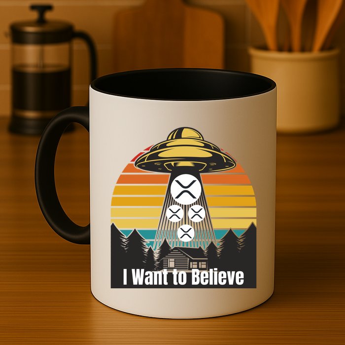 Funny XRP UFO Encounter Retro Sunset Ripple Cryptocurrency Funny Ripple XRP Mug