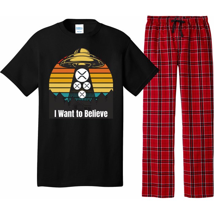 Funny XRP UFO Encounter Retro Sunset Ripple Cryptocurrency Funny Ripple XRP Pajama Set