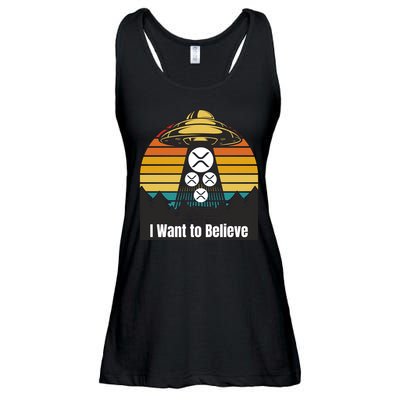 Funny XRP UFO Encounter Retro Sunset Ripple Cryptocurrency Funny Ripple XRP Ladies Essential Flowy Tank