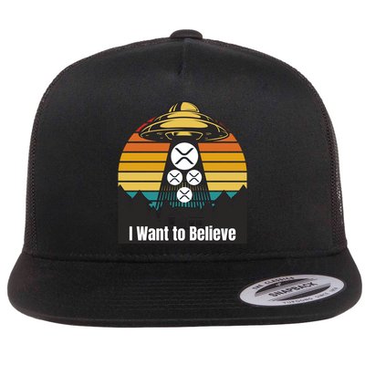Funny XRP UFO Encounter Retro Sunset Ripple Cryptocurrency Funny Ripple XRP Flat Bill Trucker Hat