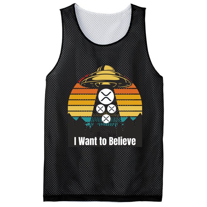 Funny XRP UFO Encounter Retro Sunset Ripple Cryptocurrency Funny Ripple XRP Mesh Reversible Basketball Jersey Tank