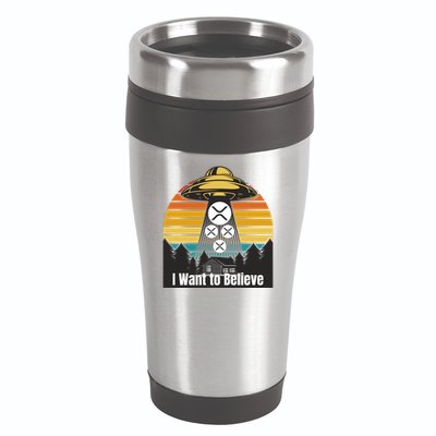 Funny XRP UFO Encounter Retro Sunset Ripple Cryptocurrency Funny Ripple XRP 16oz Travel Tumbler