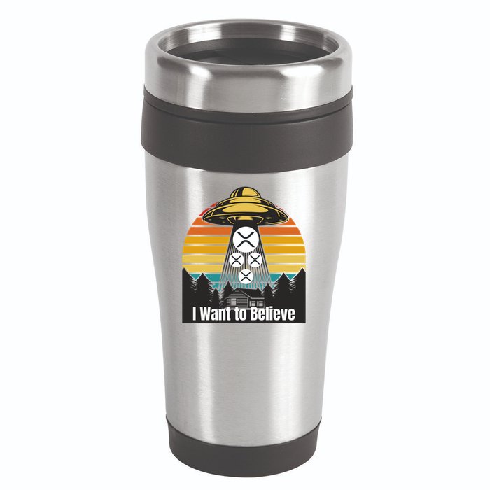 Funny XRP UFO Encounter Retro Sunset Ripple Cryptocurrency Funny Ripple XRP 16oz Travel Tumbler