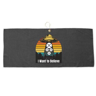 Funny XRP UFO Encounter Retro Sunset Ripple Cryptocurrency Funny Ripple XRP Large Microfiber Waffle Golf Towel