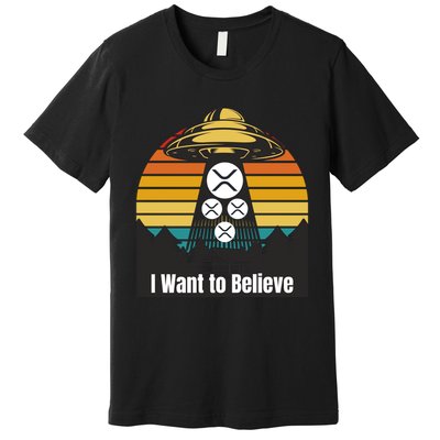 Funny XRP UFO Encounter Retro Sunset Ripple Cryptocurrency Funny Ripple XRP Premium T-Shirt