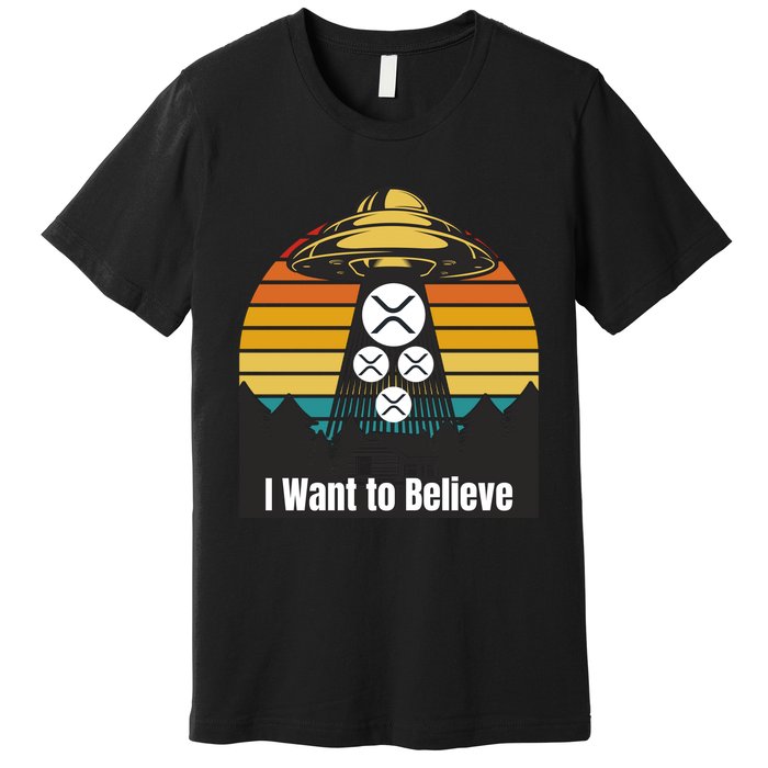 Funny XRP UFO Encounter Retro Sunset Ripple Cryptocurrency Funny Ripple XRP Premium T-Shirt