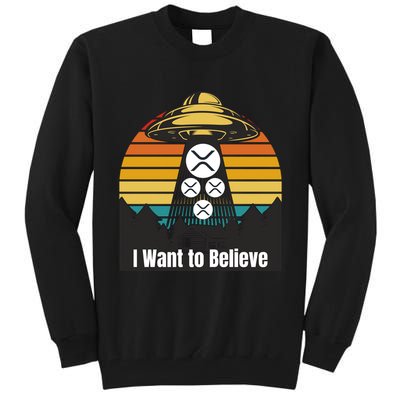 Funny XRP UFO Encounter Retro Sunset Ripple Cryptocurrency Funny Ripple XRP Tall Sweatshirt