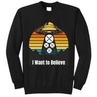 Funny XRP UFO Encounter Retro Sunset Ripple Cryptocurrency Funny Ripple XRP Tall Sweatshirt