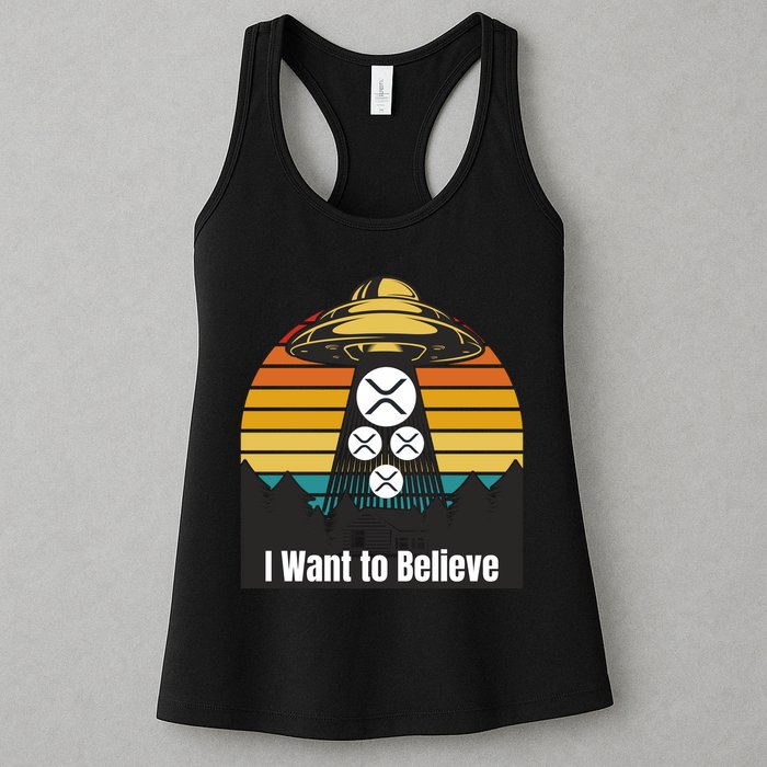 Funny XRP UFO Encounter Retro Sunset Ripple Cryptocurrency Funny Ripple XRP Womens Tank Top