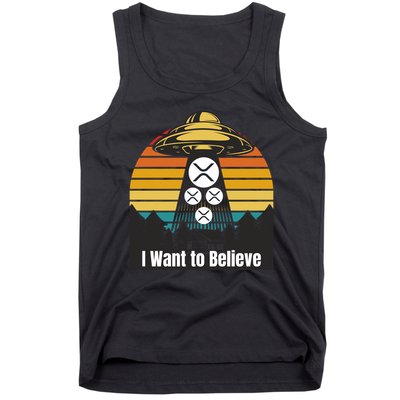 Funny XRP UFO Encounter Retro Sunset Ripple Cryptocurrency Funny Ripple XRP Tank Top