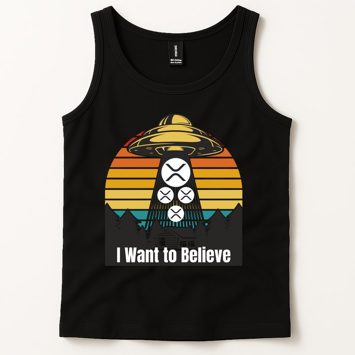 Funny XRP UFO Encounter Retro Sunset Ripple Cryptocurrency Funny Ripple XRP Tank Top