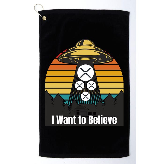 Funny XRP UFO Encounter Retro Sunset Ripple Cryptocurrency Funny Ripple XRP Golf Towel