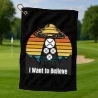 Funny XRP UFO Encounter Retro Sunset Ripple Cryptocurrency Funny Ripple XRP Golf Towel