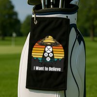 Funny XRP UFO Encounter Retro Sunset Ripple Cryptocurrency Funny Ripple XRP Golf Towel