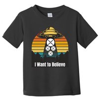 Funny XRP UFO Encounter Retro Sunset Ripple Cryptocurrency Funny Ripple XRP Toddler T-Shirt