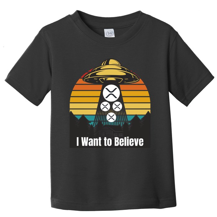 Funny XRP UFO Encounter Retro Sunset Ripple Cryptocurrency Funny Ripple XRP Toddler T-Shirt
