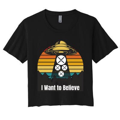 Funny XRP UFO Encounter Retro Sunset Ripple Cryptocurrency Funny Ripple XRP Crop Top