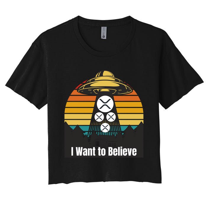 Funny XRP UFO Encounter Retro Sunset Ripple Cryptocurrency Funny Ripple XRP Crop Top