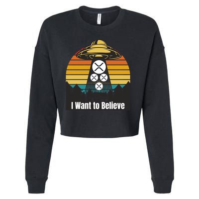 Funny XRP UFO Encounter Retro Sunset Ripple Cryptocurrency Funny Ripple XRP Cropped Pullover Crew