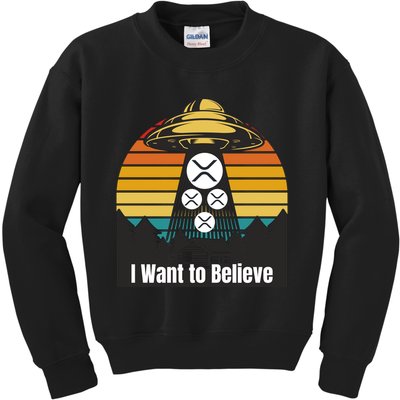 Funny XRP UFO Encounter Retro Sunset Ripple Cryptocurrency Funny Ripple XRP Kids Sweatshirt