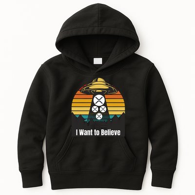 Funny XRP UFO Encounter Retro Sunset Ripple Cryptocurrency Funny Ripple XRP Kids Hoodie