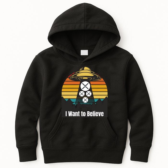 Funny XRP UFO Encounter Retro Sunset Ripple Cryptocurrency Funny Ripple XRP Kids Hoodie