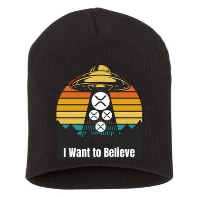 Funny XRP UFO Encounter Retro Sunset Ripple Cryptocurrency Funny Ripple XRP Short Acrylic Beanie