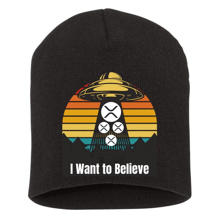 Funny XRP UFO Encounter Retro Sunset Ripple Cryptocurrency Funny Ripple XRP Short Acrylic Beanie