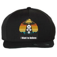 Funny XRP UFO Encounter Retro Sunset Ripple Cryptocurrency Funny Ripple XRP Wool Snapback Cap
