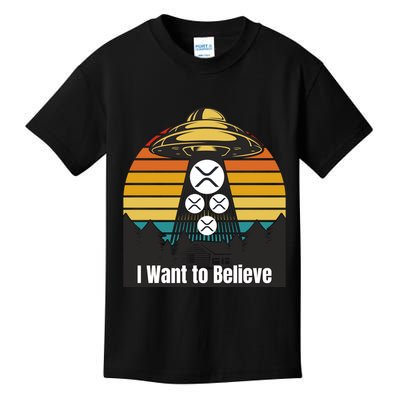 Funny XRP UFO Encounter Retro Sunset Ripple Cryptocurrency Funny Ripple XRP Kids T-Shirt