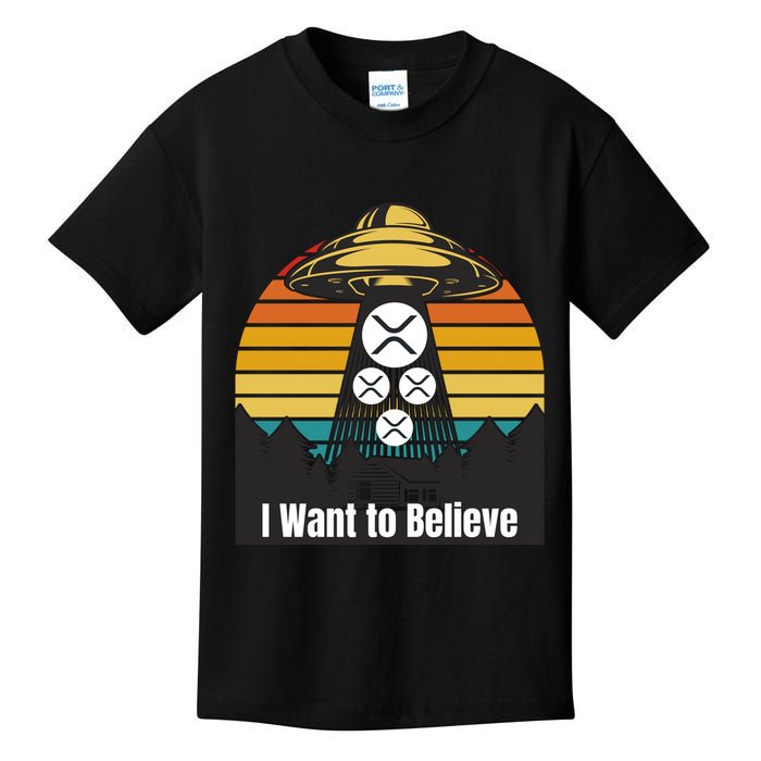 Funny XRP UFO Encounter Retro Sunset Ripple Cryptocurrency Funny Ripple XRP Kids T-Shirt