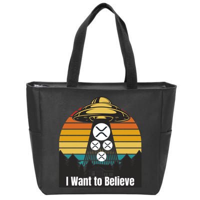 Funny XRP UFO Encounter Retro Sunset Ripple Cryptocurrency Funny Ripple XRP Zip Tote Bag