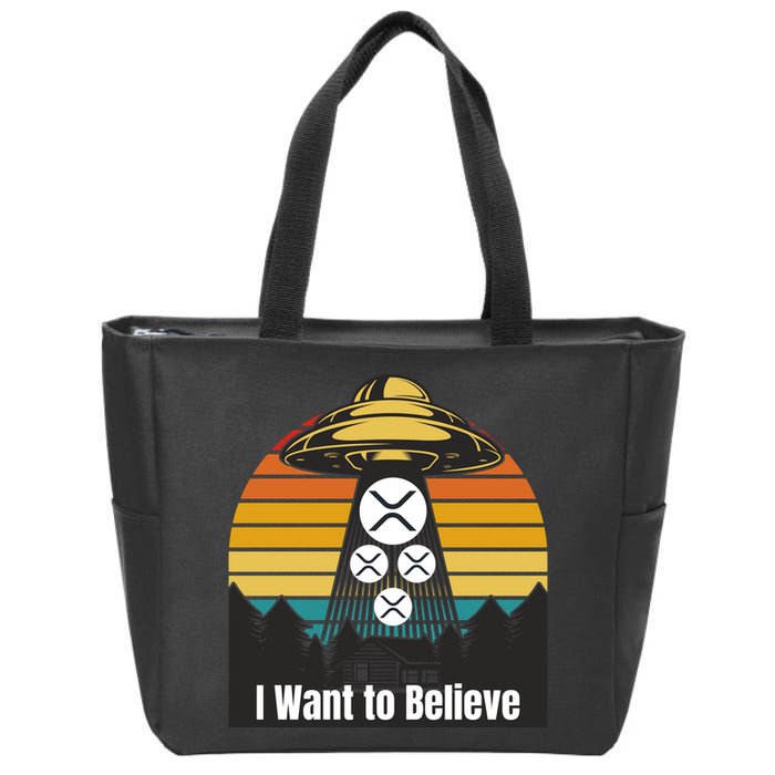 Funny XRP UFO Encounter Retro Sunset Ripple Cryptocurrency Funny Ripple XRP Zip Tote Bag