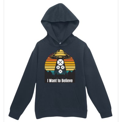 Funny XRP UFO Encounter Retro Sunset Ripple Cryptocurrency Funny Ripple XRP Urban Pullover Hoodie