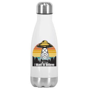 Funny XRP UFO Encounter Retro Sunset Ripple Cryptocurrency Funny Ripple XRP Stainless Steel Insulated Water Bottle