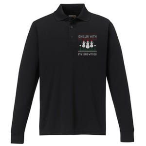 Funny Xmas Ugly Christmas Chillin With My Snowmies Gift Performance Long Sleeve Polo