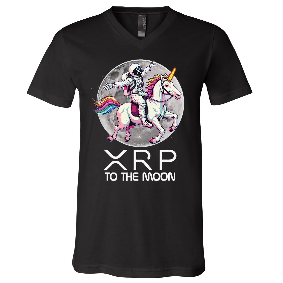 Funny XRP Unicorn Astronaut Crypto Boyfriend Girlfriend Gift V-Neck T-Shirt