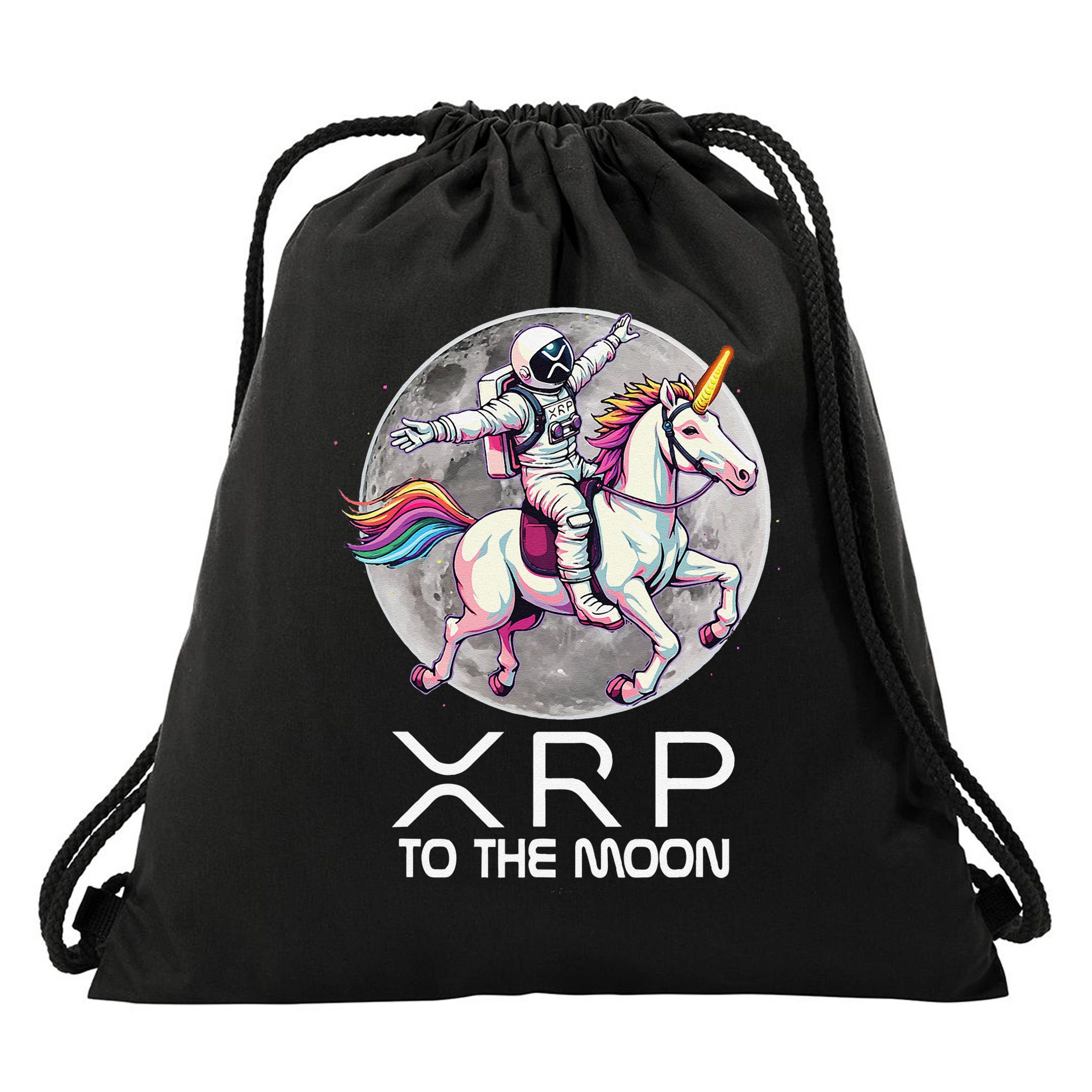 Funny XRP Unicorn Astronaut Crypto Boyfriend Girlfriend Gift Drawstring Bag