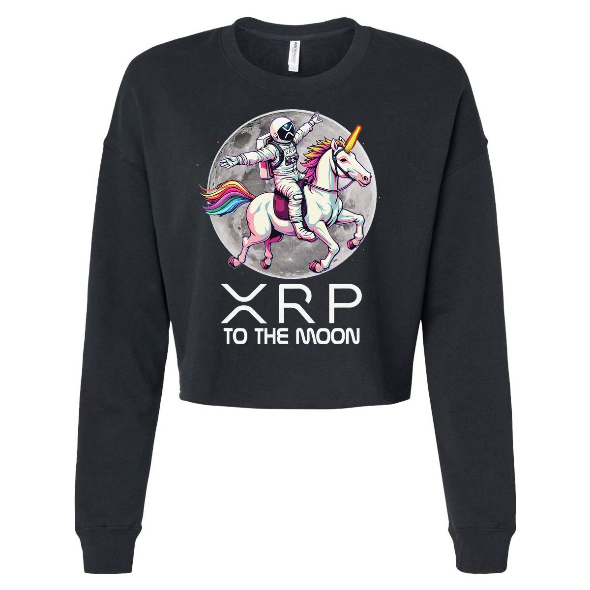 Funny XRP Unicorn Astronaut Crypto Boyfriend Girlfriend Gift Cropped Pullover Crew
