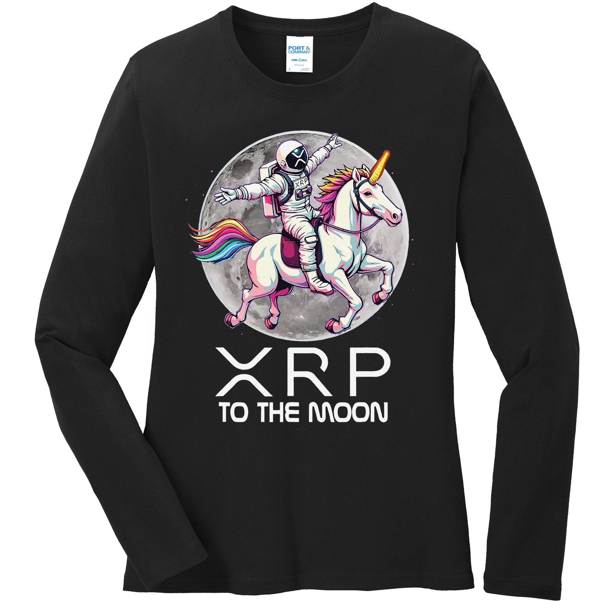 Funny XRP Unicorn Astronaut Crypto Boyfriend Girlfriend Gift Ladies Long Sleeve Shirt