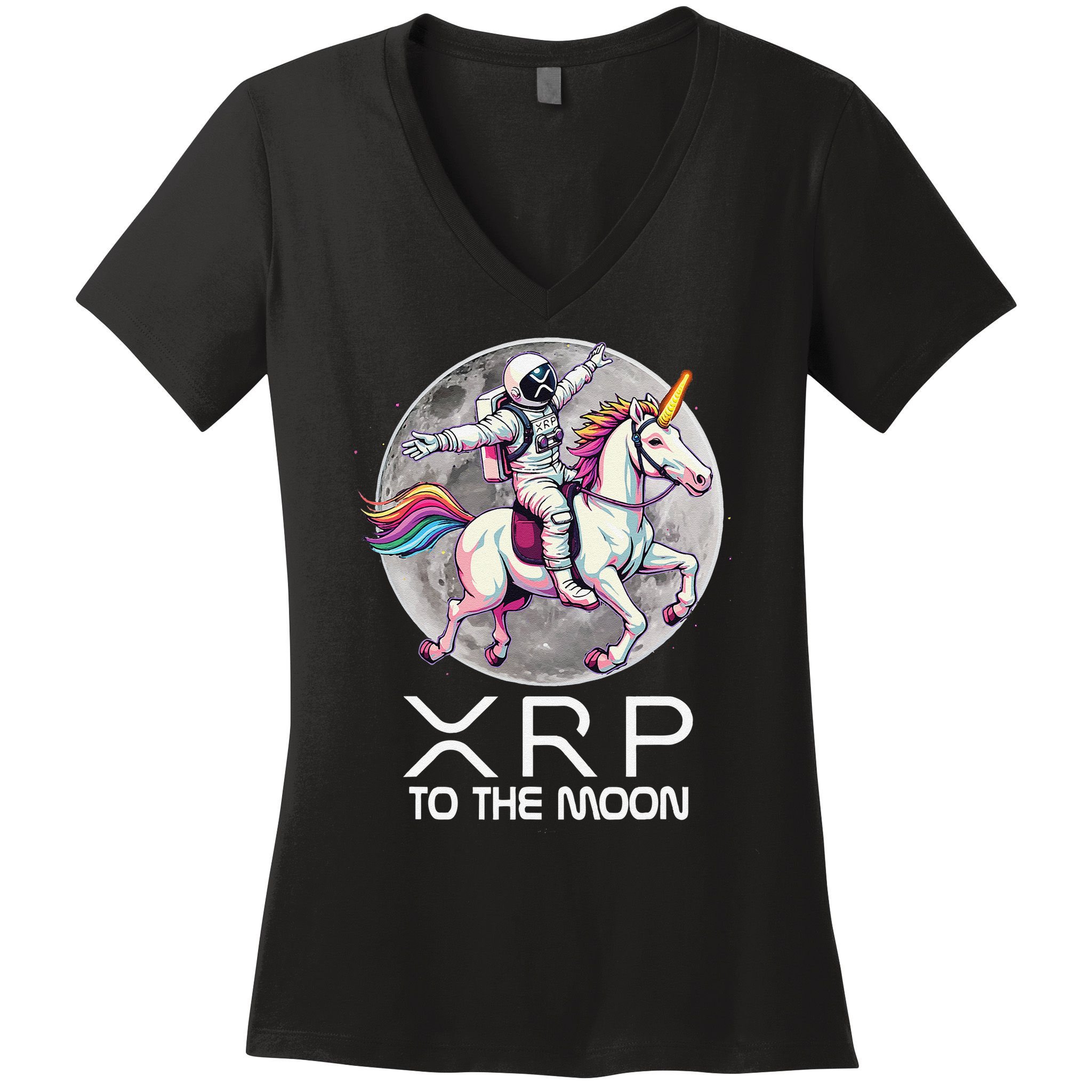 Funny XRP Unicorn Astronaut Crypto Boyfriend Girlfriend Gift Women's V-Neck T-Shirt