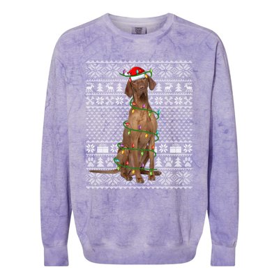 Funny Xmas Vizsla Dog Lover Santa Hat Ugly Vizsla Christmas Cool Gift Colorblast Crewneck Sweatshirt